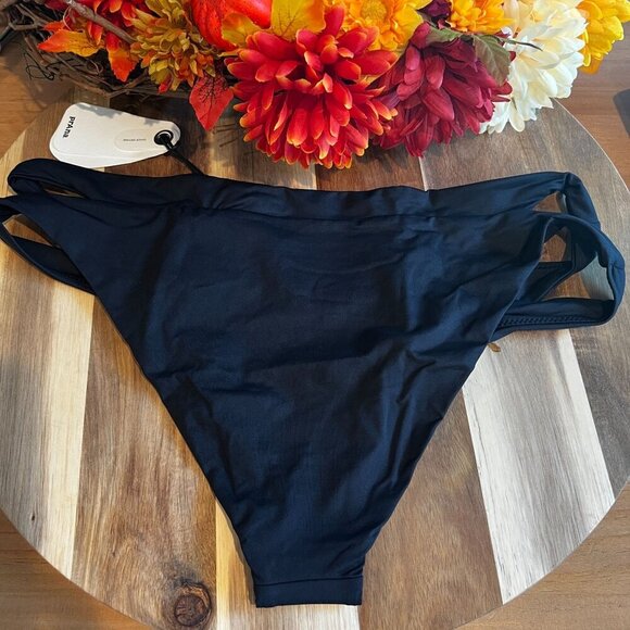 prAna Sugar Shore Low-Rise Swim Bottom XTRA-SMALL Black Peek-a-boo Waist - Picture 3 of 8